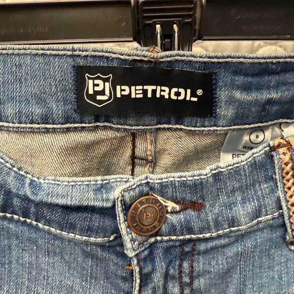 Petrol Distressed Denim Jeans 29x34 bootcut flare Low Rise Size 8 - Picture 5 of 16